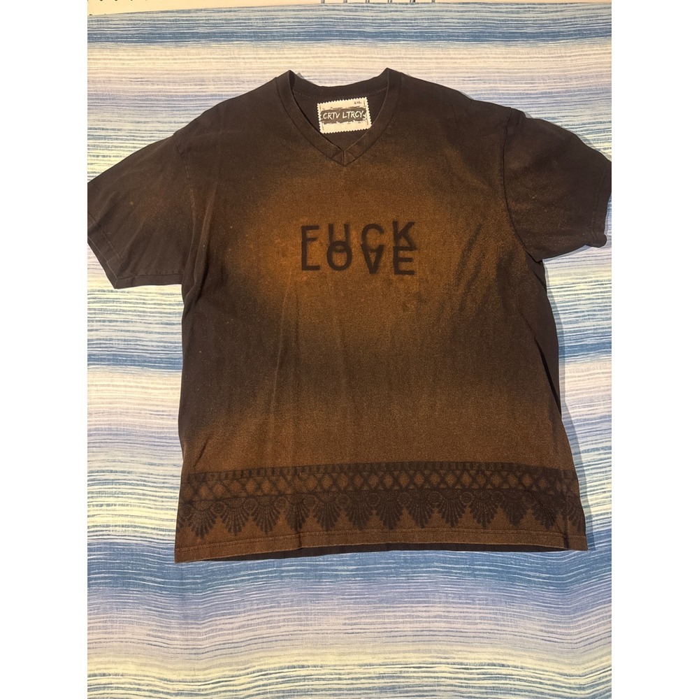 Upcycled‎ Bleach Dye Graphic Tee Black Copper Lace Border Mens XXL One of One